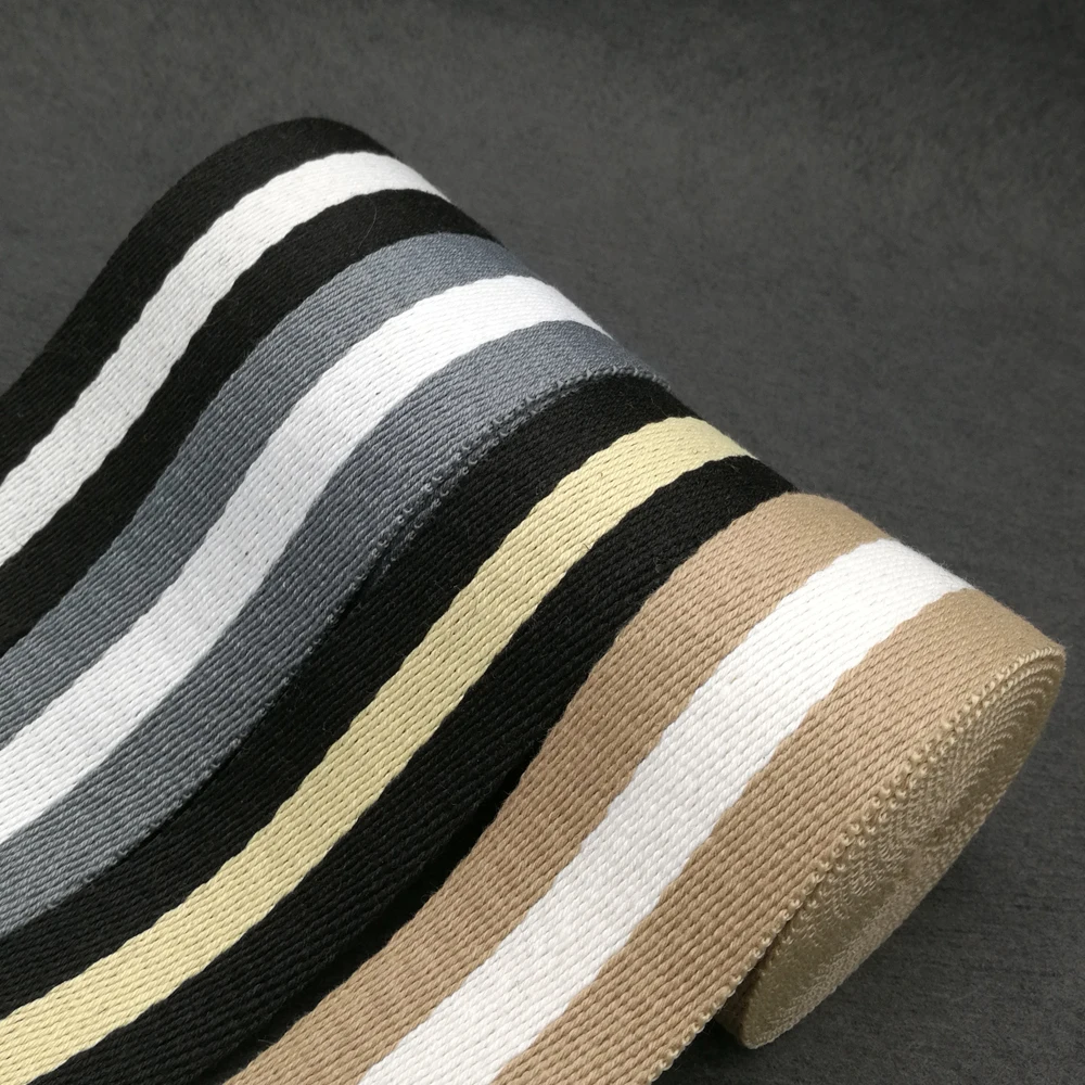 

38mm 5 yards/lot 1.4 " Wide Twill Webbing Khaki White Striped Polyester Cotton Strap For Bag