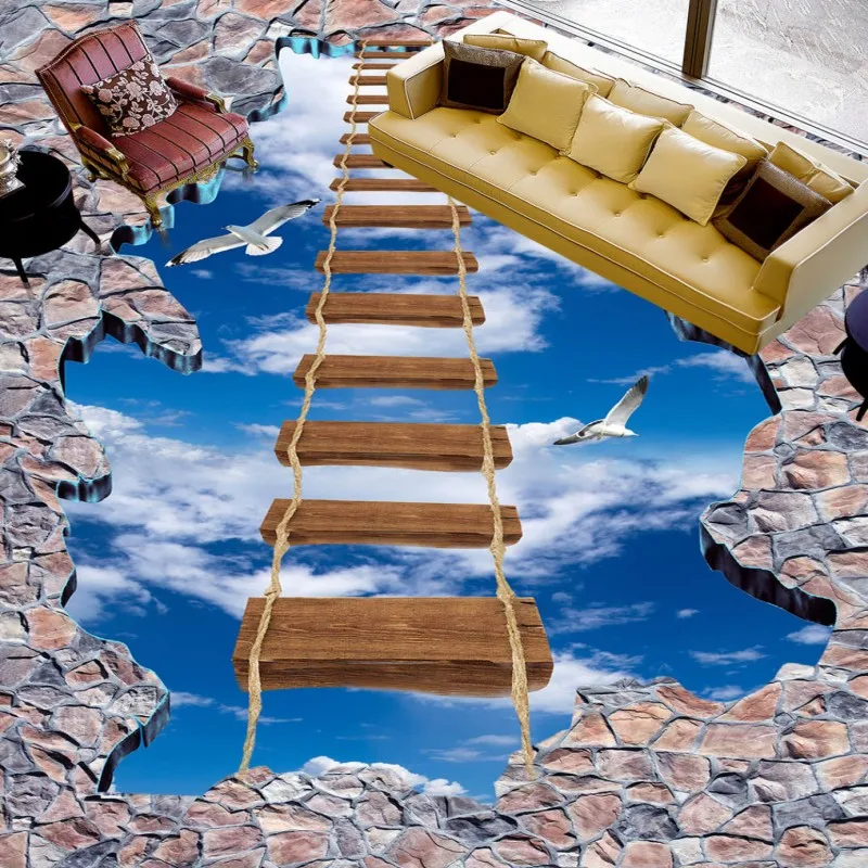 

Free shipping Sky wooden bridge outdoor floor painting 3d wallpaper roll floor mural living room bedroom home decoration