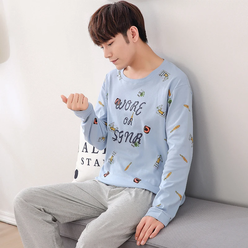 Hot Selling Brand Cotton Long Sleeve Couple Pajama Sets Masculine Mens Sleepwear Sexy Men's Sleep&Lounge Pajamas Home Clothing |