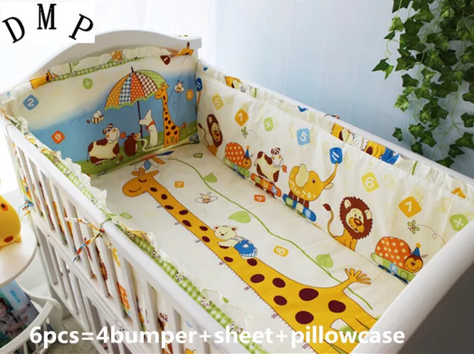 

Promotion! 6PCS Baby crib bedding sets Bed set Bed linen for children bumpers cama bebe (4bumpers+sheet+pillow cover)