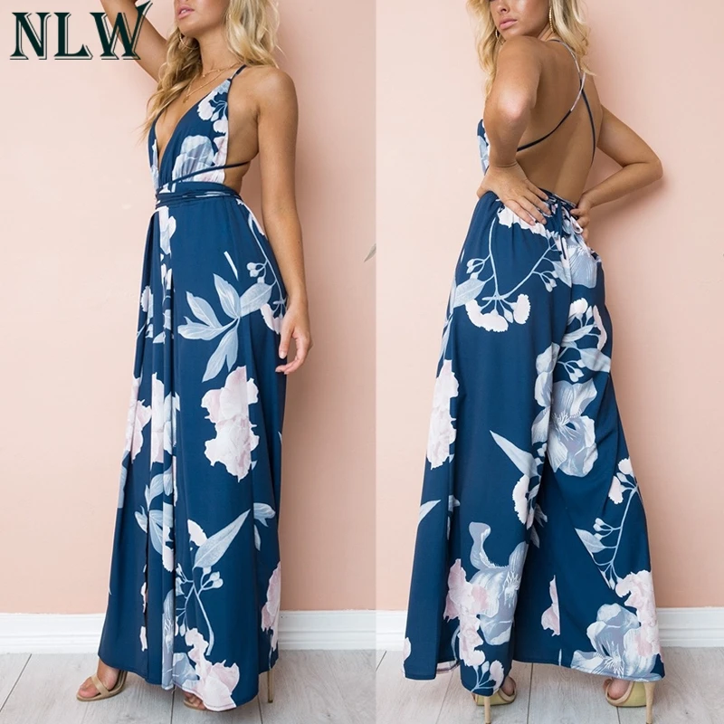 NLW летние пляжные вечерние комбинезоны комбинезон Boho с цветочным принтом высоким
