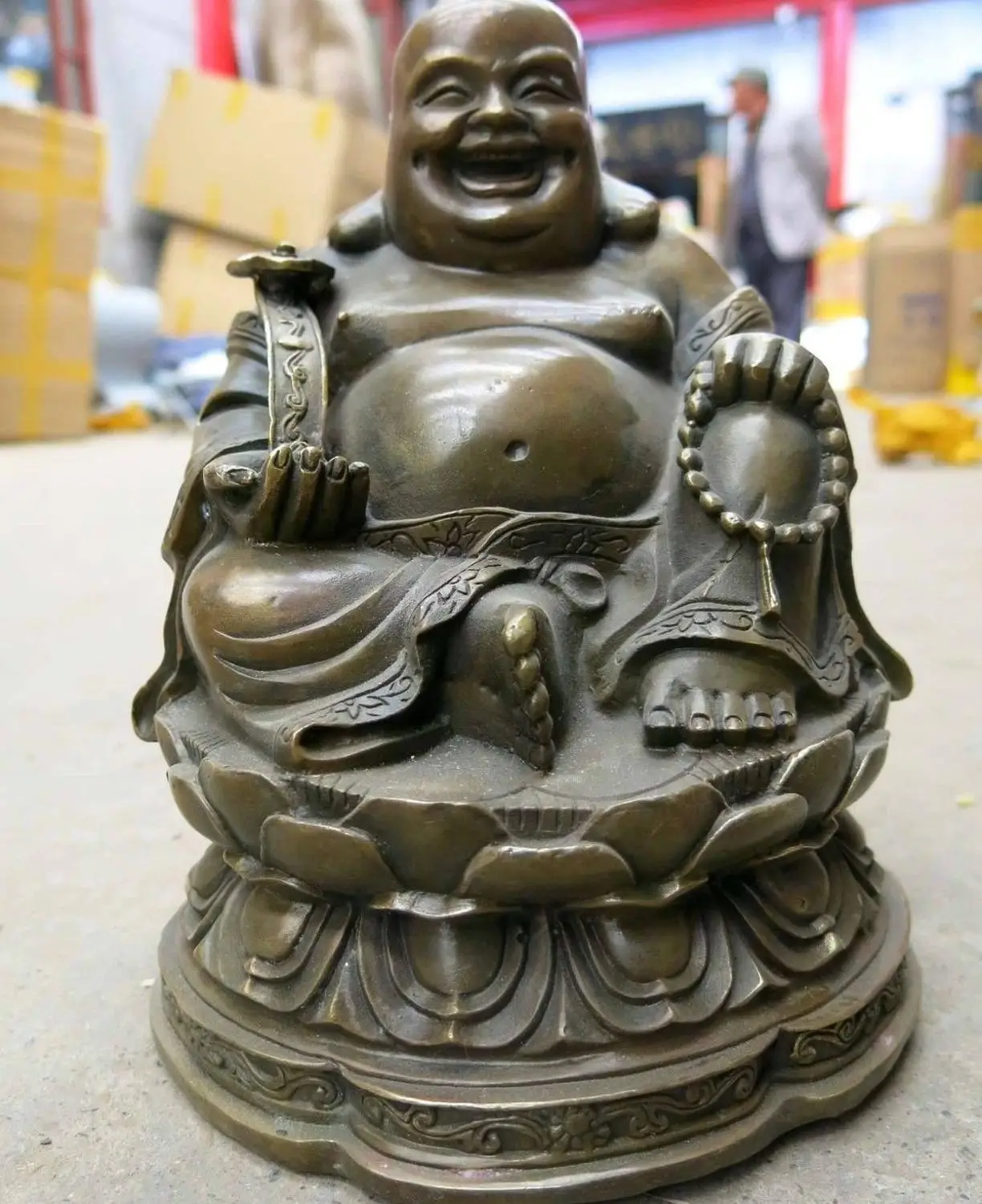 

9" China brass copper Feng Shui lucky buddhism happy buddha Sculpture Statue