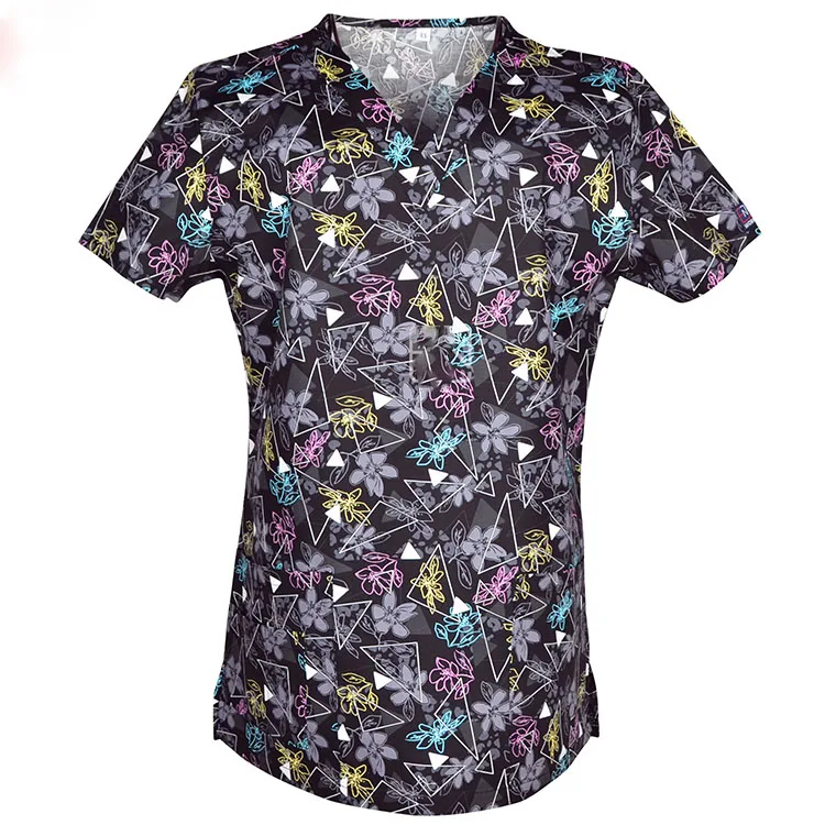 SCRUB TOP 4 Женский костюм медика с цветочным принтом, топы из хлопка, больничная медицинская униформа, v-образный вырез, летний топ для кормления, рабочая одежда - Цвет: SCRUB TOP 4