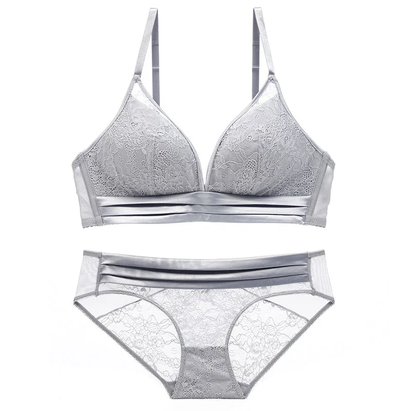 85B Bra set Buy More Big Discount Plus Size Women Gauze Embroidery Ultra-thin Underwear Set Lace Brassiere and Panties | Женская одежда