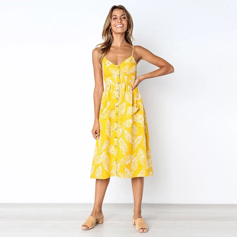 Womens Summer Dress 2019 Sexy Midi Ladies Vintage Plus Size Backless Straps Dresses Button Vestidos Casual Female Sundress | Женская