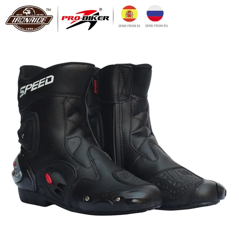 Мужские мотоциклетные ботинки PRO BIKER скоростные до щиколотки черные красные