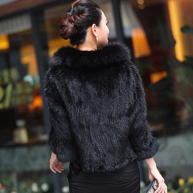 Autumn Winter Ladies' Genuine Knitted Mink Fur Shawls Fox Collar Women Pashmina Wraps Bridal Cape LF5060 |