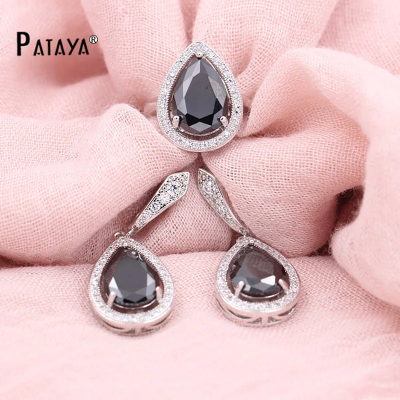 Красивые серьги PATAYA в форме капли воды из настоящего белого золота с натуральным