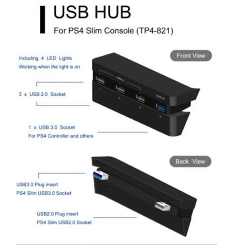 Новейший 4-в-1 концентратор PS4 Slim для Sony PlayStation 4 slim Console USB HUB 1 порт 3 0 + порта 2