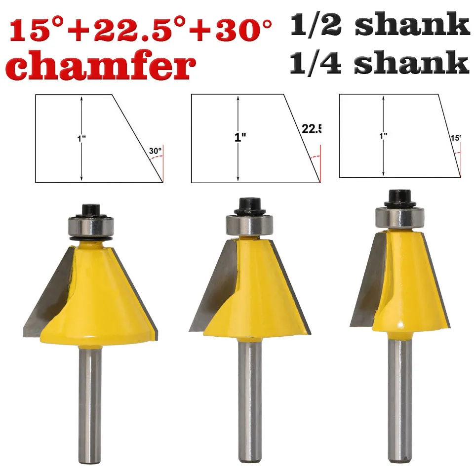 3 шт. 1/4 &quot1/2&quot хвостовик 30 градусов фаска и коническая окантовка фреза