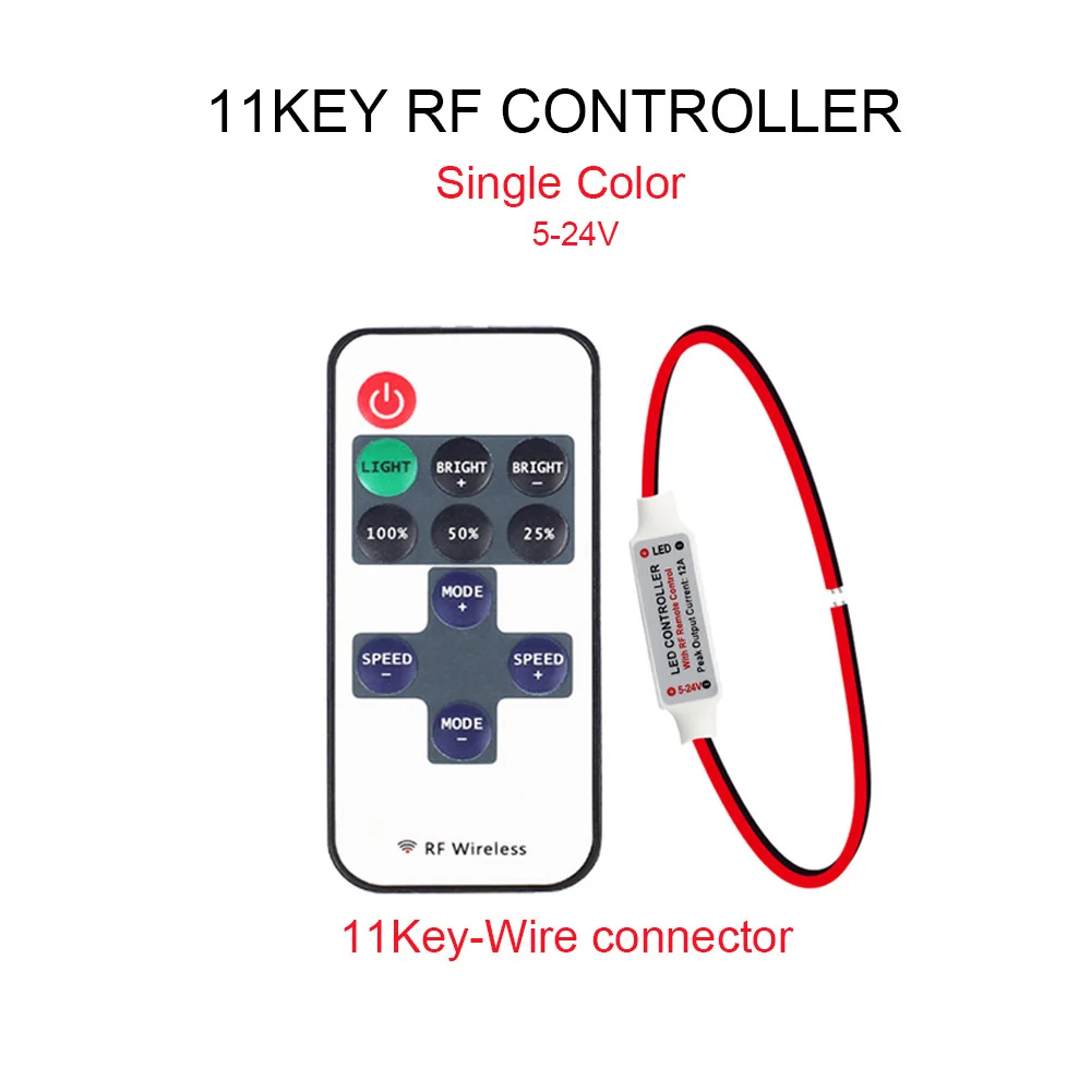 11Key-Wire DC 12 в-24 в светодиодный контроллер мини 24 клавиши 40 клавиш ИК-пульт RGB RGBW контроллер 11 клавиш 17 клавиш для RGB 3528 5050 3528 2835 Светодиодная лента - Цвет: 11Key-Wire
