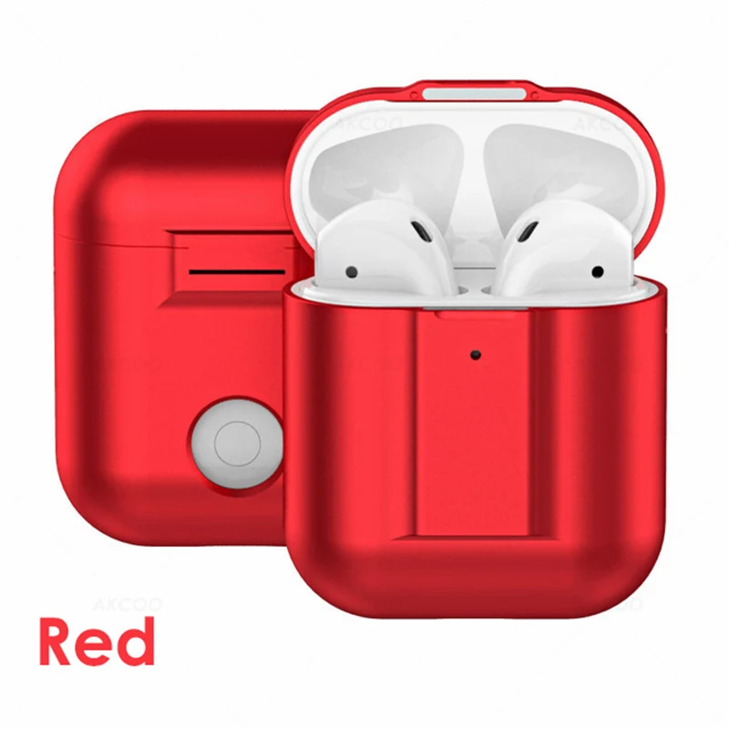 Akcoo металлический чехол, совместимый для Airpods чехол Крышка из устойчивого к царапинам стекла кожи для Apple AirPods 1 2 зарядный магнит адсорбционный чехол - Цвет: Red