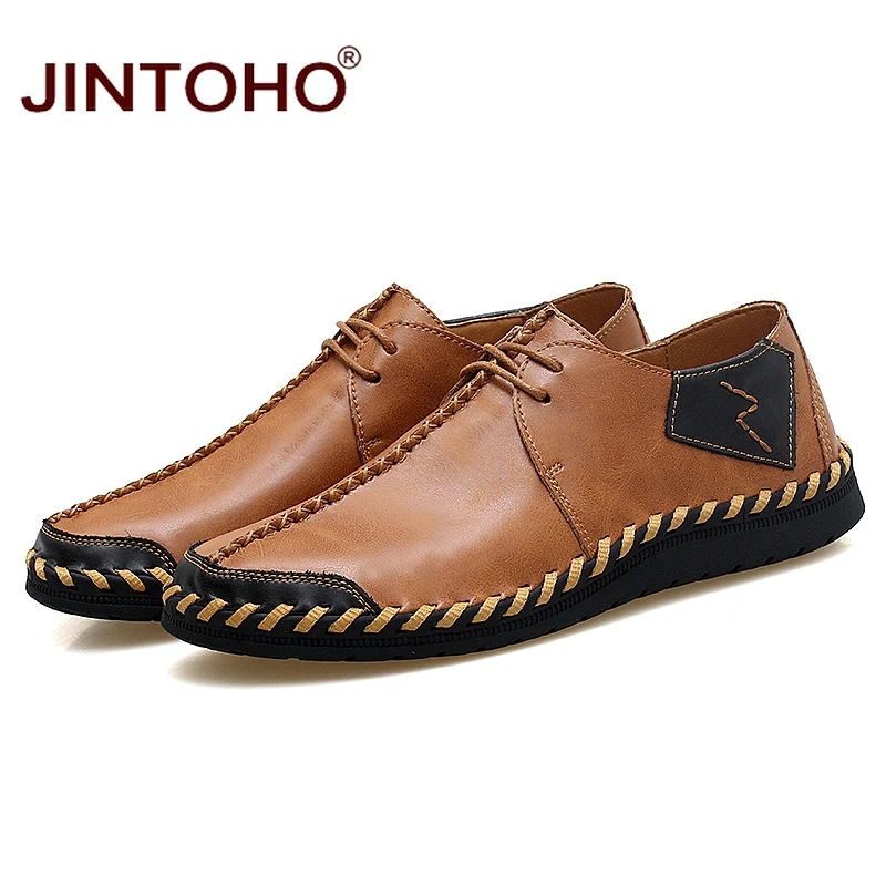 JINTOHO/Мужская обувь из натуральной кожи; Модные дышащие мужские кожаные туфли; Брендовые повседневные мужские туфли-мокасины; большие размеры