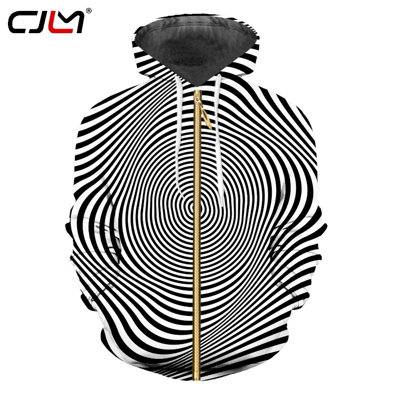 

CJLM New Man Creative Black White Striped Zip Hoodies Unisex Men Loose Large Couple Zipper Sweatshirt 3D Printed Stun Clothing