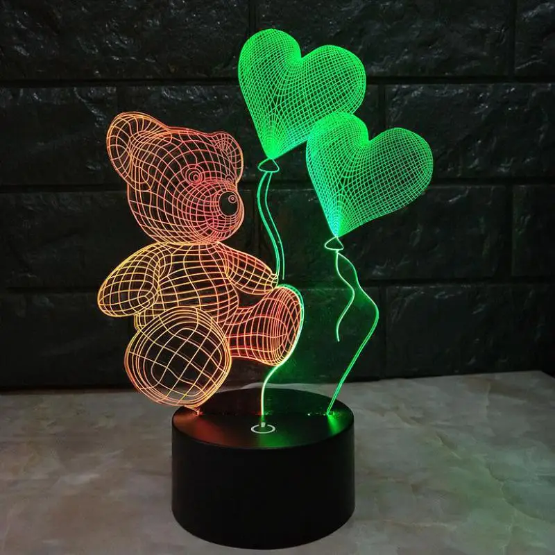 Светодиодный 3d маленький ночник любовь медведи красочные романтические подарки