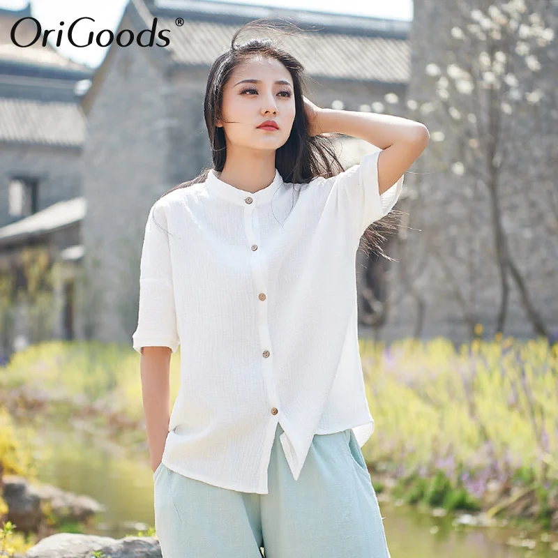 Оригинальная женская рубашка в китайском стиле однотонная желтая и белая из
