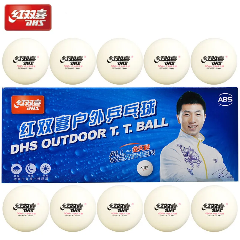 DHS outdoor table tennis ball 2018 new stable performance in all weather seamed ABS d40+ balls plastic ping pong |