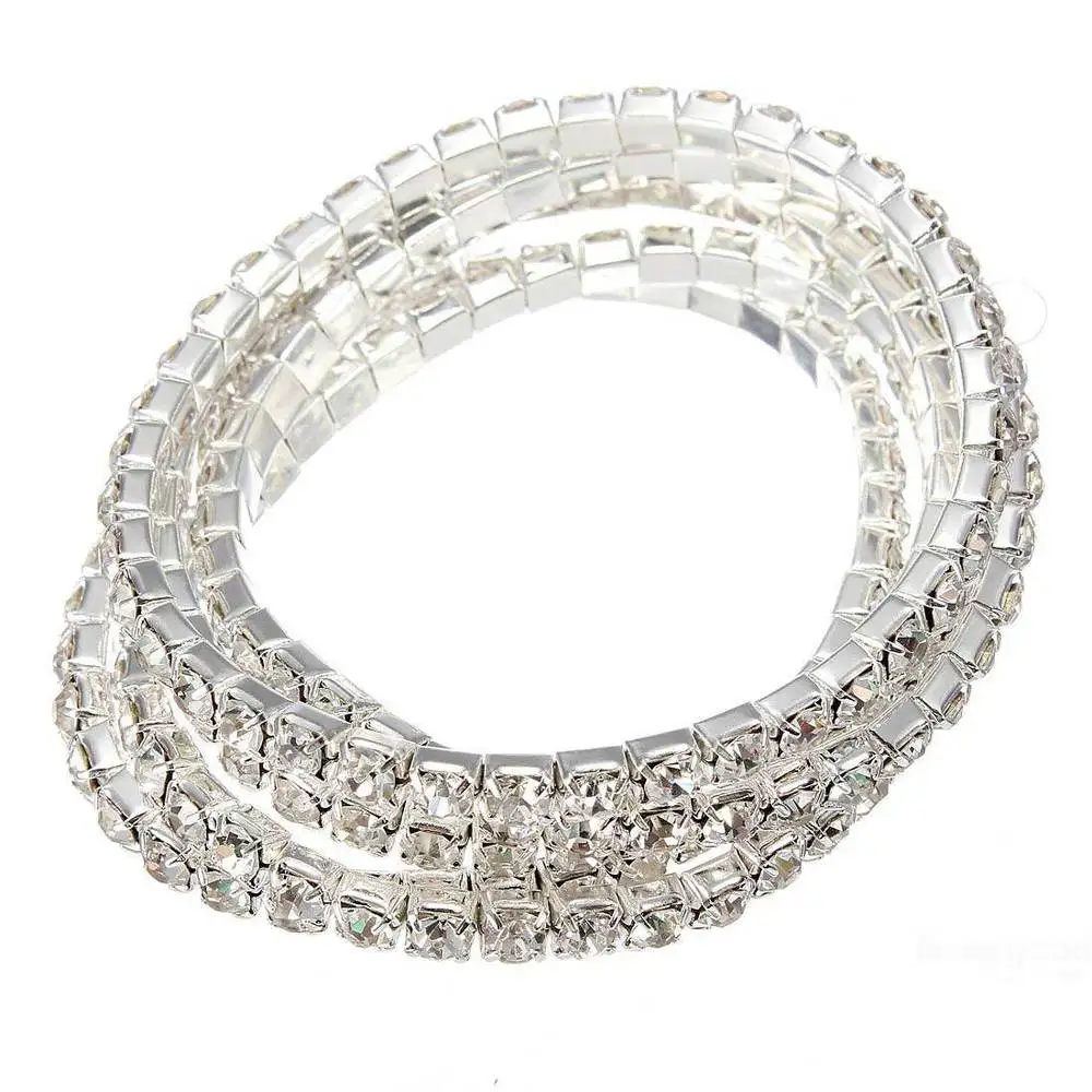 BestPrice 5pcs Silver Elastic Wedding Bridal Diamante Crystal Bracelet Bangle |