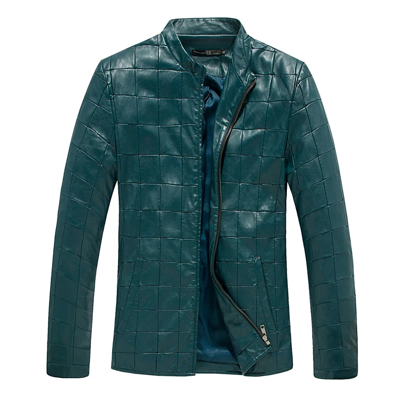

Mens faux leather big size 7XL plus slim fit jackets plaid zipper stand collar black yellow green drop shipping high quality