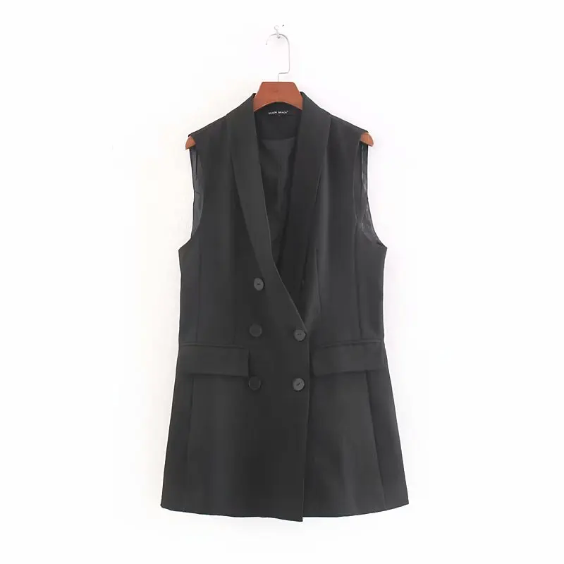 2019 Женская модная двубортная жилетка без рукавов Повседневная офисная верхняя