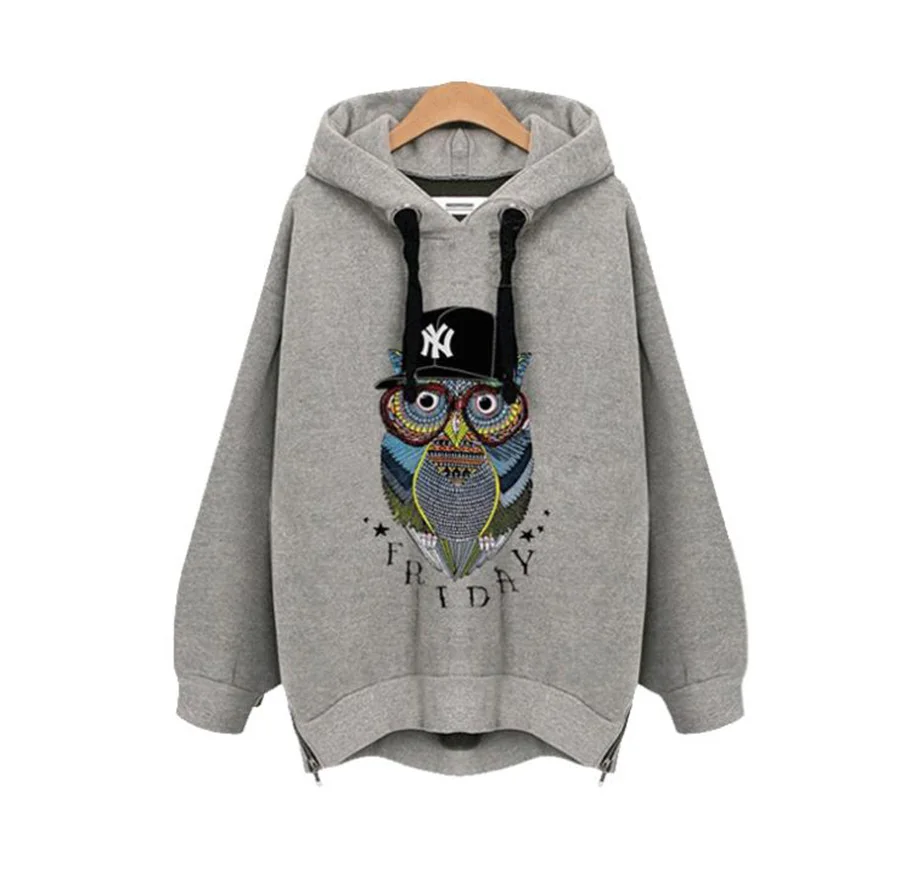 

Super Large Size Women's Warm and Comfortable Hoodies Sweatshirts Autumn & Winter New Show Slim Pullover Owl plus Velvet Female