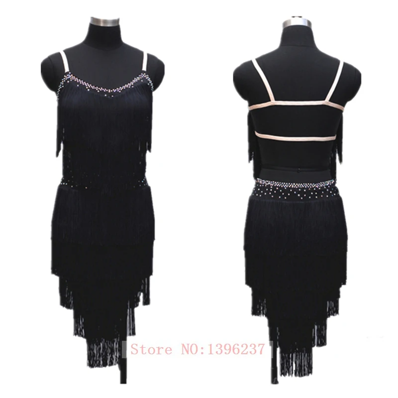 Юбка для латиноамериканских танцев стандартное черное платье с бахромой