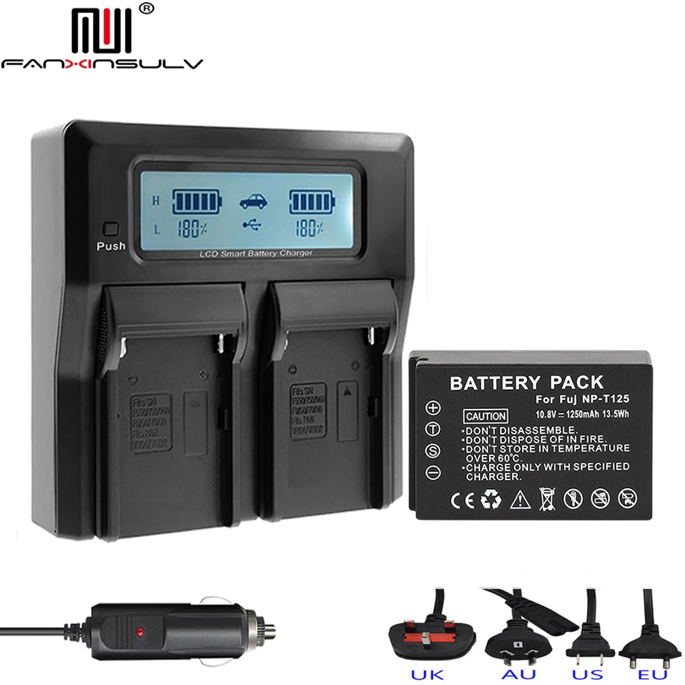 1 шт. 1250 мАч NP T125 батарея камеры + LCD двойное зарядное устройство для цифровых камер