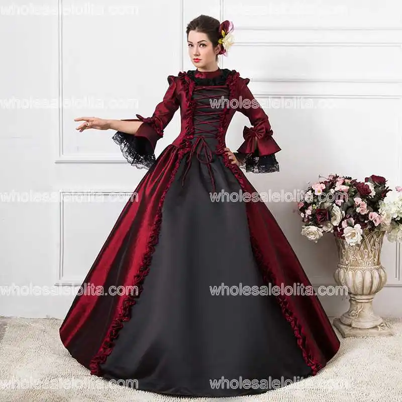 18-го Века Горячая Продажа Бургундия и Черный Пром Платье Dress Красный Belle