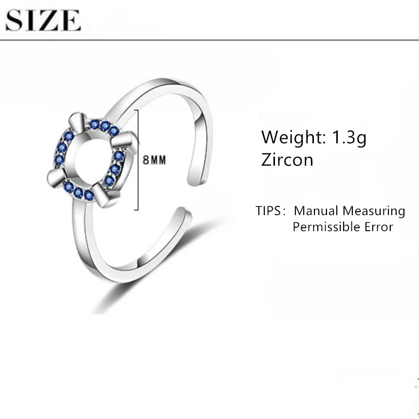 

New Sweet Blue Zircon Round Opening Rings For Women 925 Sterling Silver Jewelry Personality Party Gifts Rings Anillos SAR111