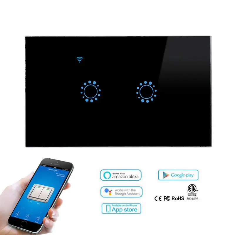 2 банды США Smart Wifi пресс настенный выключатель света стеклянная панель
