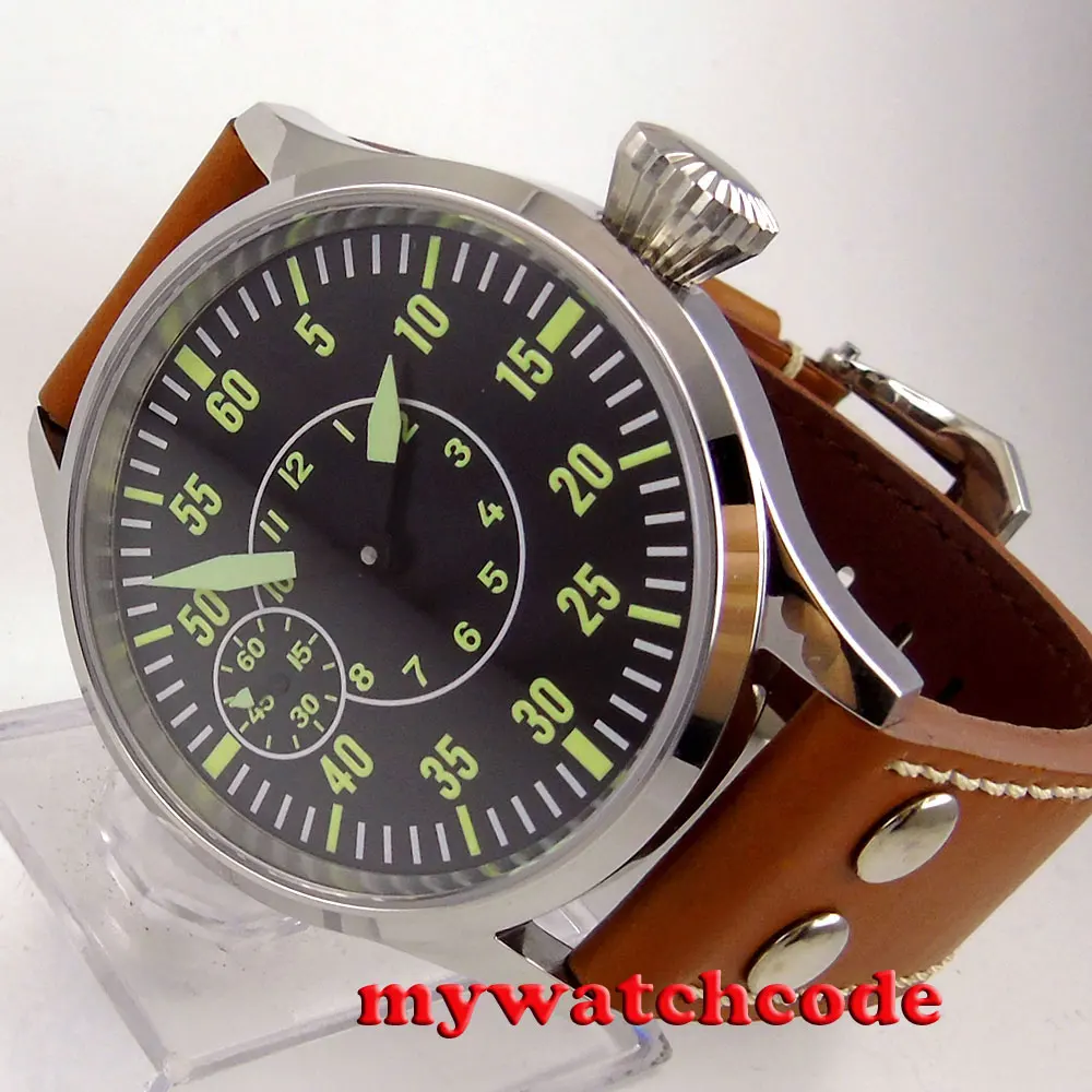 Полированный 44 мм стерильный черный циферблат сапфировое стекло 6497 ручная