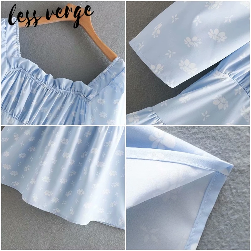 Lessverge платье с цветочным принтом и оборками синее летнее женское короткое