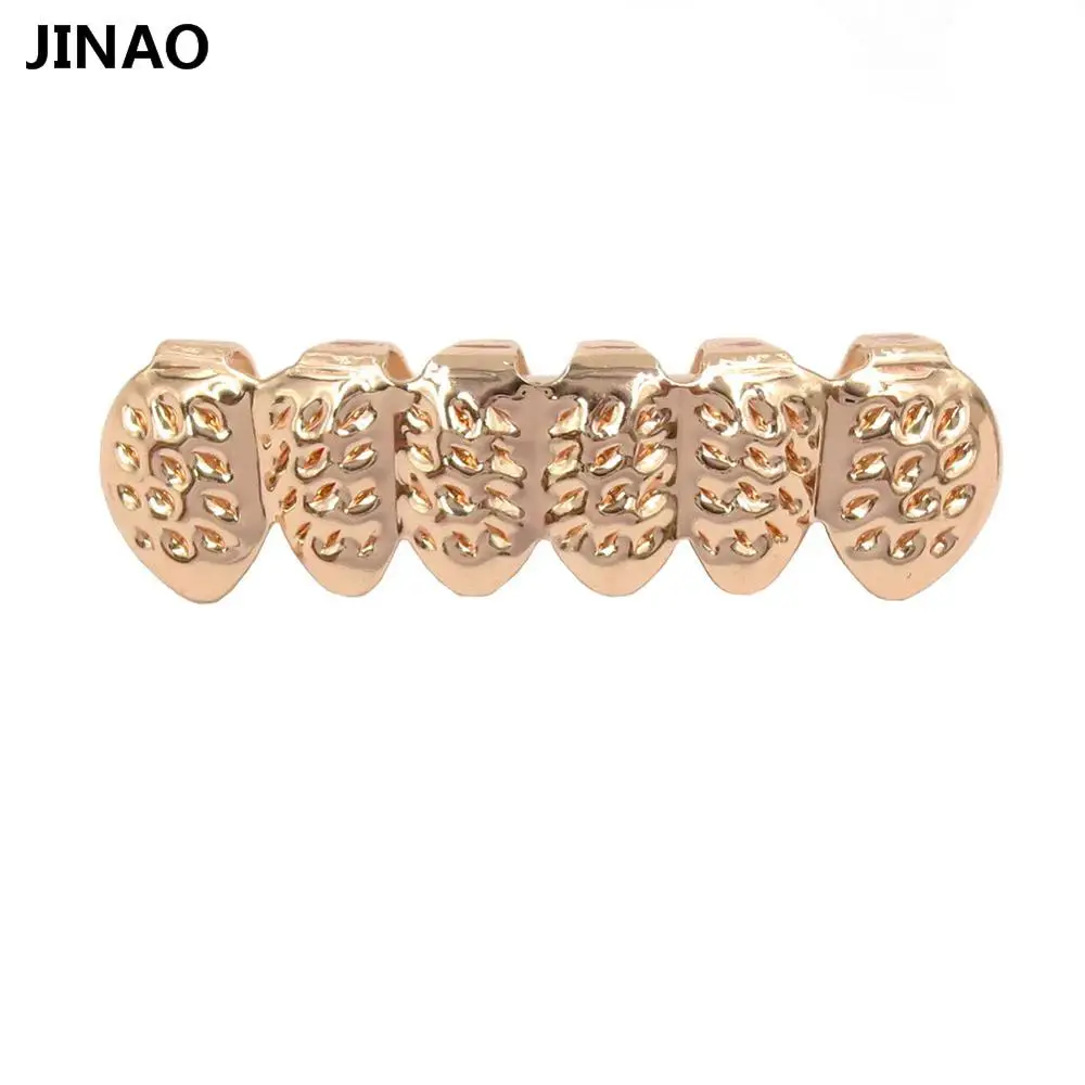 Rose Bottom JINAO выпуклая форма позолоченные хип-хоп ЗУБЫ грили D-Cut Верхняя и нижняя гриля набор с силиконовыми вампирскими зубами гриль набор - Окраска металла: Rose Bottom