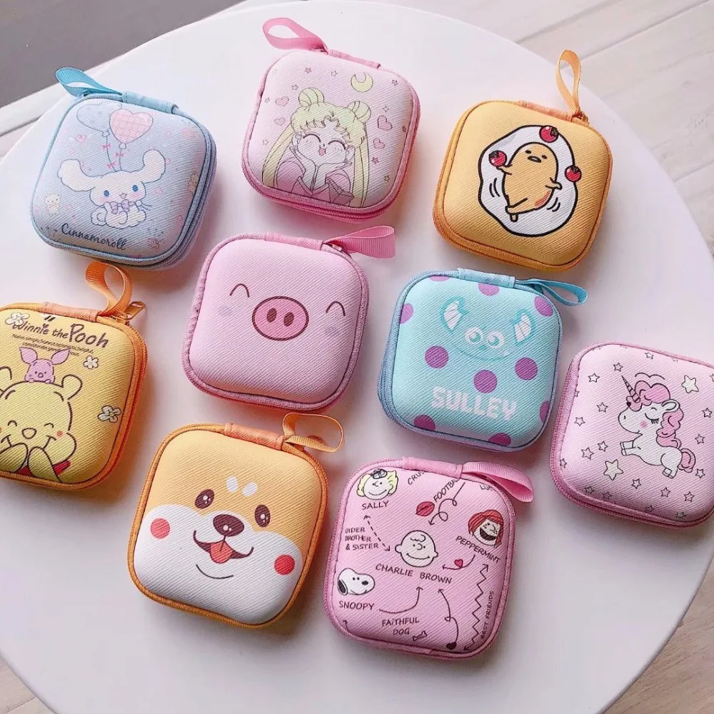 Милый чехол для наушников из искусственной кожи с мультяшным рисунком защитный