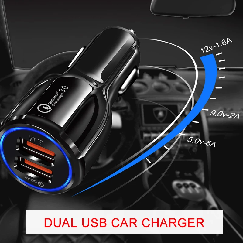 Автомобильное зарядное устройство Quick QC3.0 с двумя usb портами для быстрой зарядки
