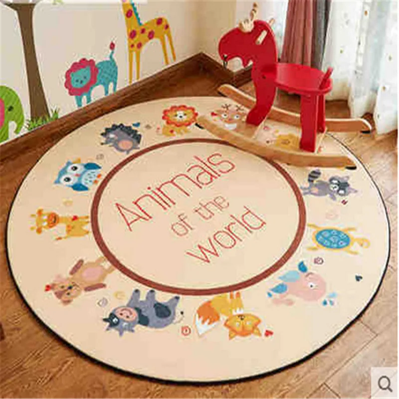Home decor kids bedroom colorful animal carpet cat deer Children round play mat cartoon rugs tapis computer chair mats |