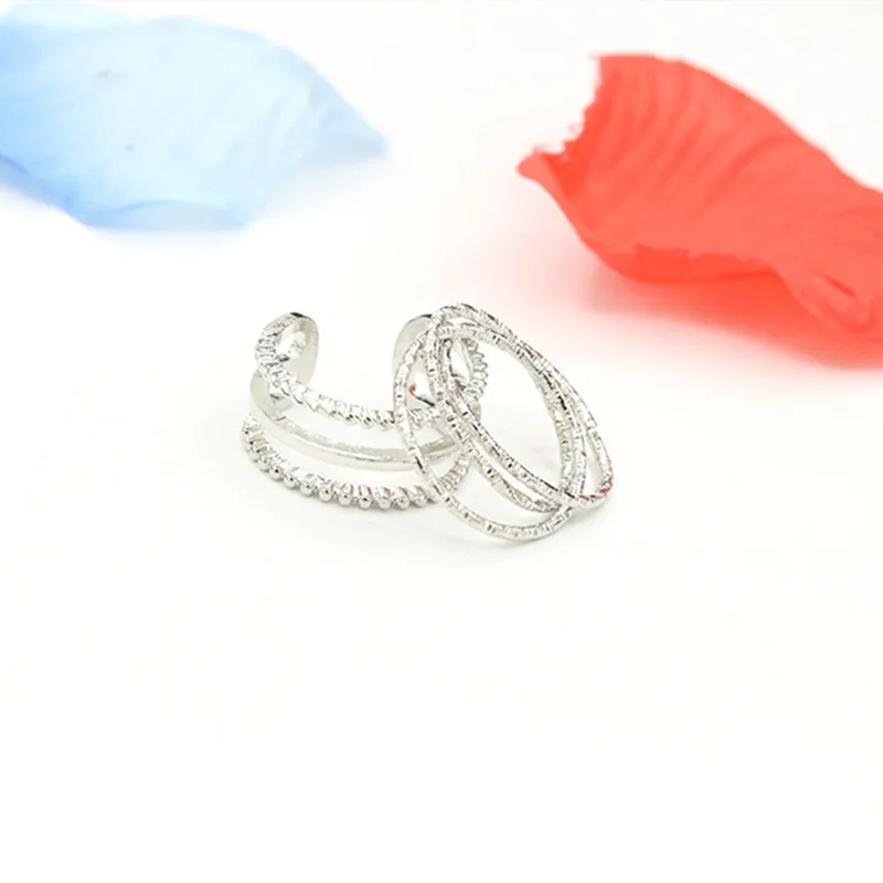 Женское кольцо в форме буквы U с геометрическим узором многослойное ажурное из