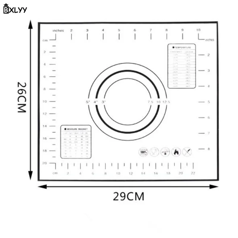 Black-29x26cm BXLYY силиконовый коврик для выпечки с шкалой высокой температуры антипригарная выпечка коврик Инструменты для выпечки Кухонные аксессуары для приготовления пищи Dumplings.7z - Цвет: Black-29x26cm