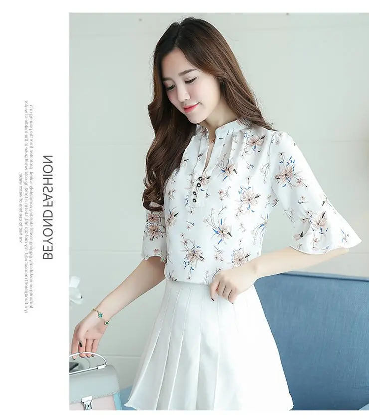 Blusas Femininas, новинка, модная шифоновая блузка, женские блузки с принтом, рубашки с цветочным принтом, летние женские топы, большие размеры