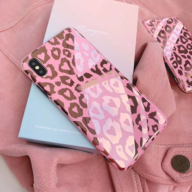 Pink Lovebay Леопардовый принт Золотой блокирующий чехол для телефона чехол для Iphone 11 Pro XS Max XR X 8 7 6 6S Plus мягкая задняя крышка Модный чехол - Цвет: Pink