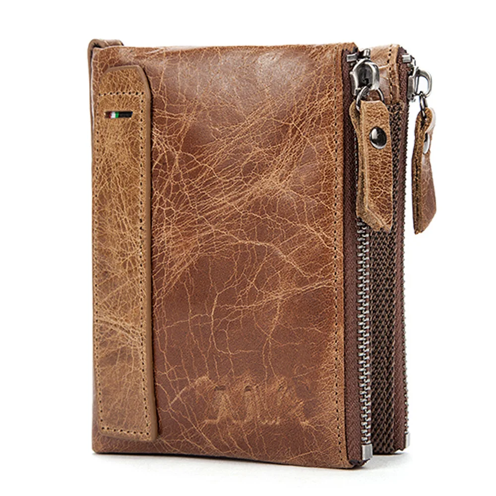 

9050 retro l Men Leather Wallet short first layer Leather zipper Purse Man Day Clutch Wallets