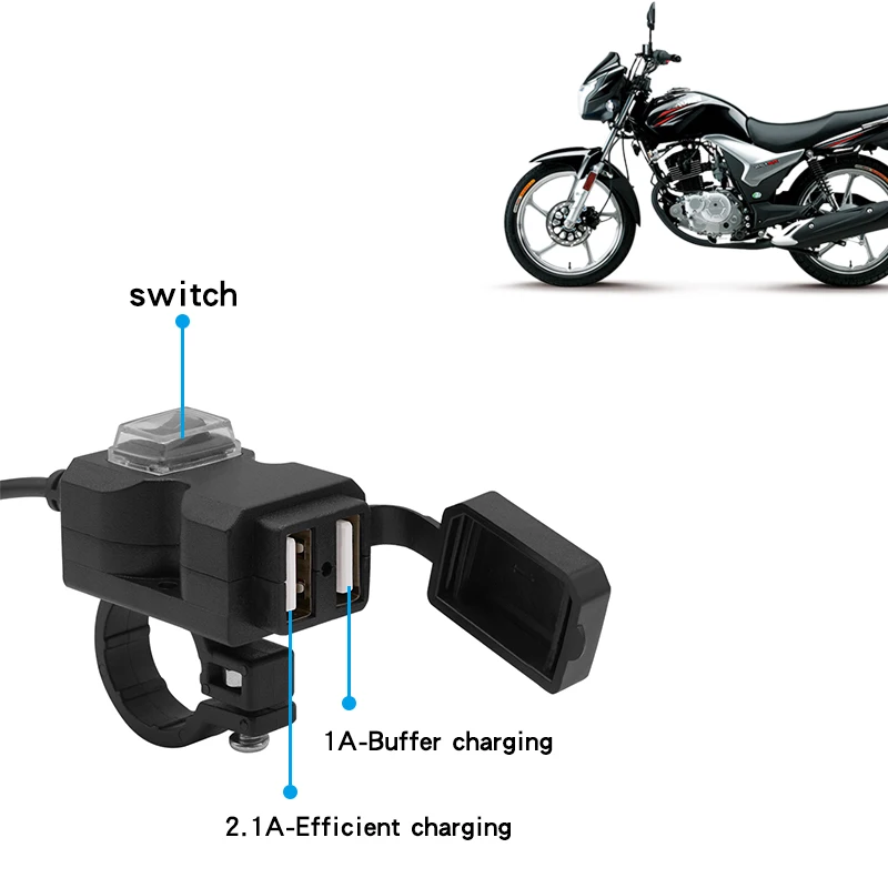 Двойное USB Автомобильное зарядное устройство для мотоцикла 3.1A 9-24 V/9-99 V адаптер