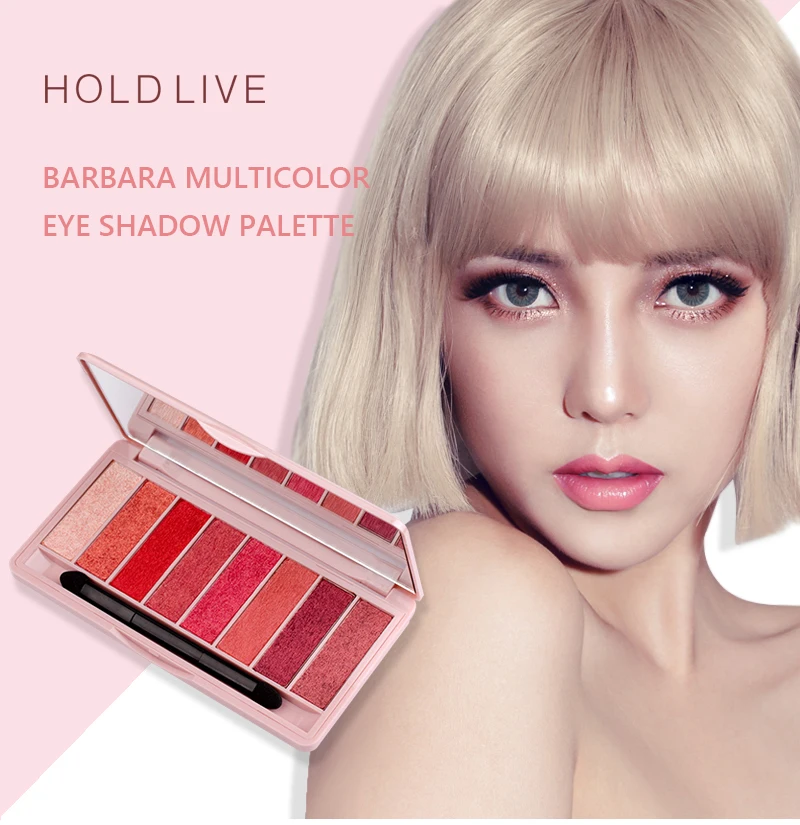 HOLD LIVE, 8 цветов, блестящие тени для век, палитра с кистью, персиковый, красный цвет, пигмент телесного цвета, матовые тени для век для девочек, корейский набор для макияжа