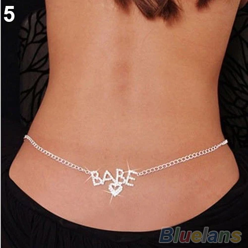 Новый сексуальный Серебряный горный хрусталь живота Талия Нижняя задняя цепь 00DJ