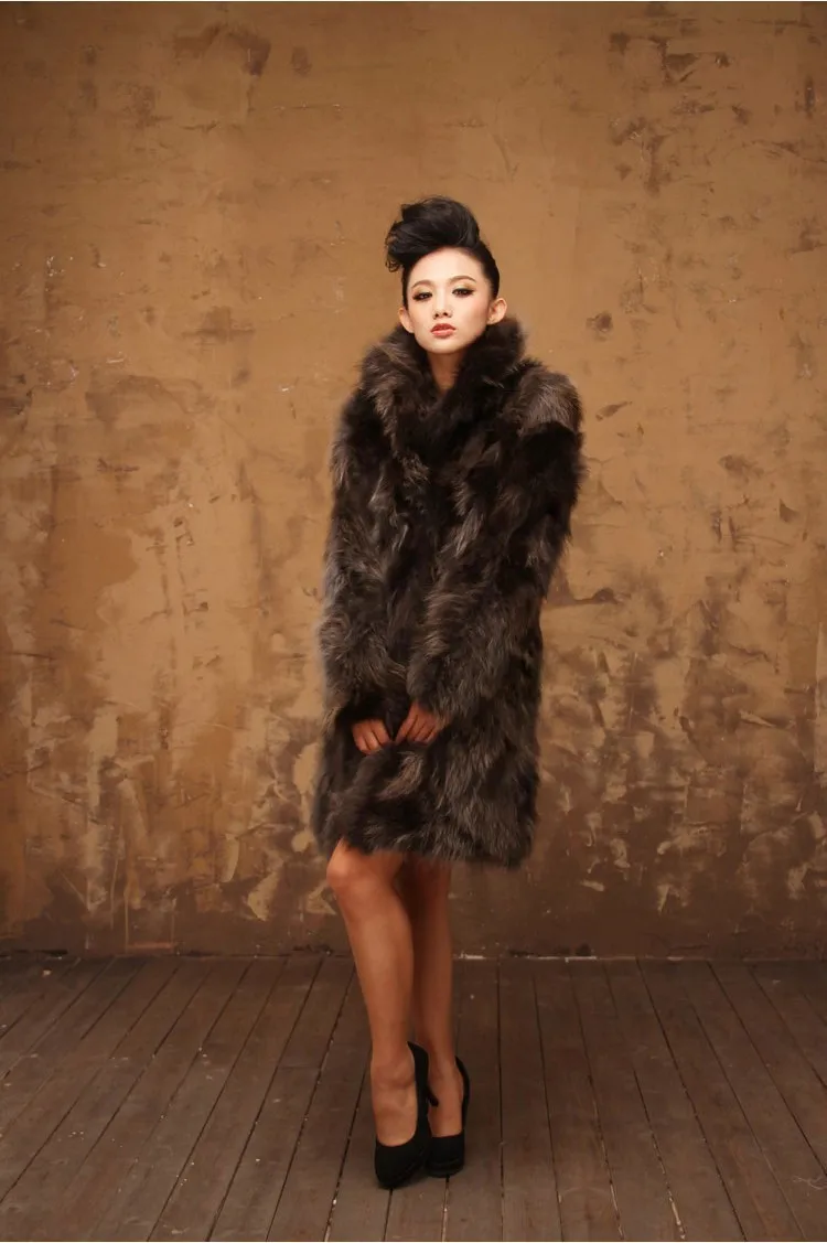 Бесплатная доставка новинка женское длинное пальто из натурального меха енота
