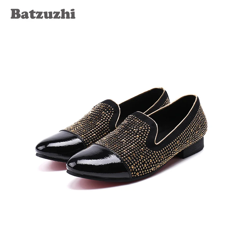 

Luxury Men Shoes Italian Handmade Genuine Leather Shoes Men Dress Flats Gold Crysal Party Shoe Wedding Zapatos Hombre, US12