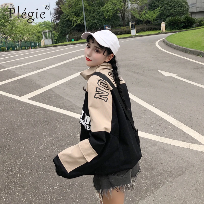 Plegie Harajuku, Женская куртка большого размера, весна, новинка, с буквенным принтом, свободная верхняя одежда, пальто в стиле хип-хоп, уличная одежда, BF стильные куртки