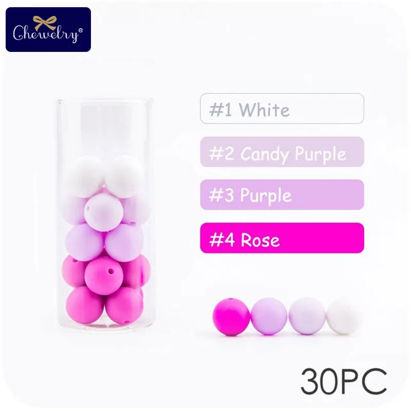 Purple Series CHEWELRY 30 шт. 12 мм детский силиконовый Прорезыватель для зубов из бусин жемчужный силиконовый пищевой Прорезыватель для зубов DIY браслет для кормления детей - Цвет: Purple Series