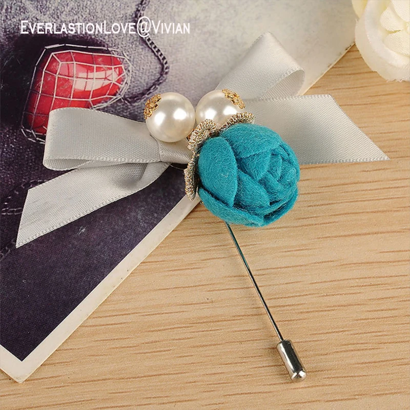 ELLV Fashion Women flower bow Brooch accessories Vintage Imitation pearl brooches Fabric rose pins for women's decoration | Украшения и
