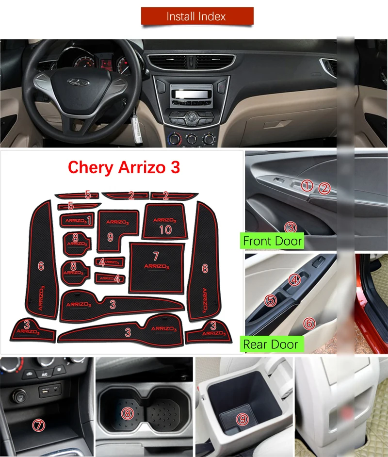 Противоскользящий резиновый коврик для ворот Chery Arrizo 3 2014 2015 2016 2017 2018 2019